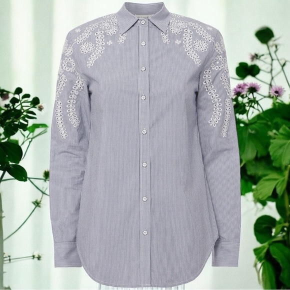 Rag & Bone Stripe Sahara Blue Embroidered Button Down Shirt Size S - Picture 1 of 9